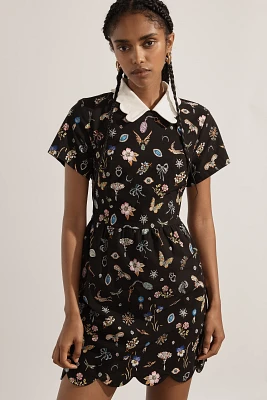 Maeve Short-Sleeve Collared Scallop Mini Dress