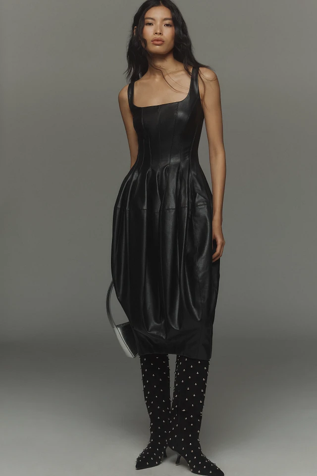 By Anthropologie Sleeveless Square-Neck Faux-Leather Midi Dress at  MarketFair Shoppes in Princeton, NJ
