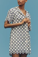 Maeve Short-Sleeve Geo Lace Mini Shirt Dress