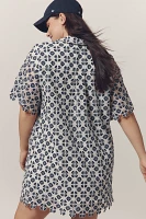 Maeve Short-Sleeve Geo Lace Mini Shirt Dress
