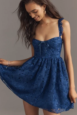 By Anthropologie Ruffle-Strap Corset Lace Mini Dress