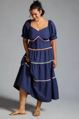 English Factory Puff-Sleeve Tiered Maxi Dress