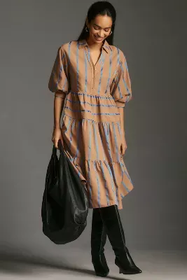 English Factory Short-Sleeve Tiered Midi Dress