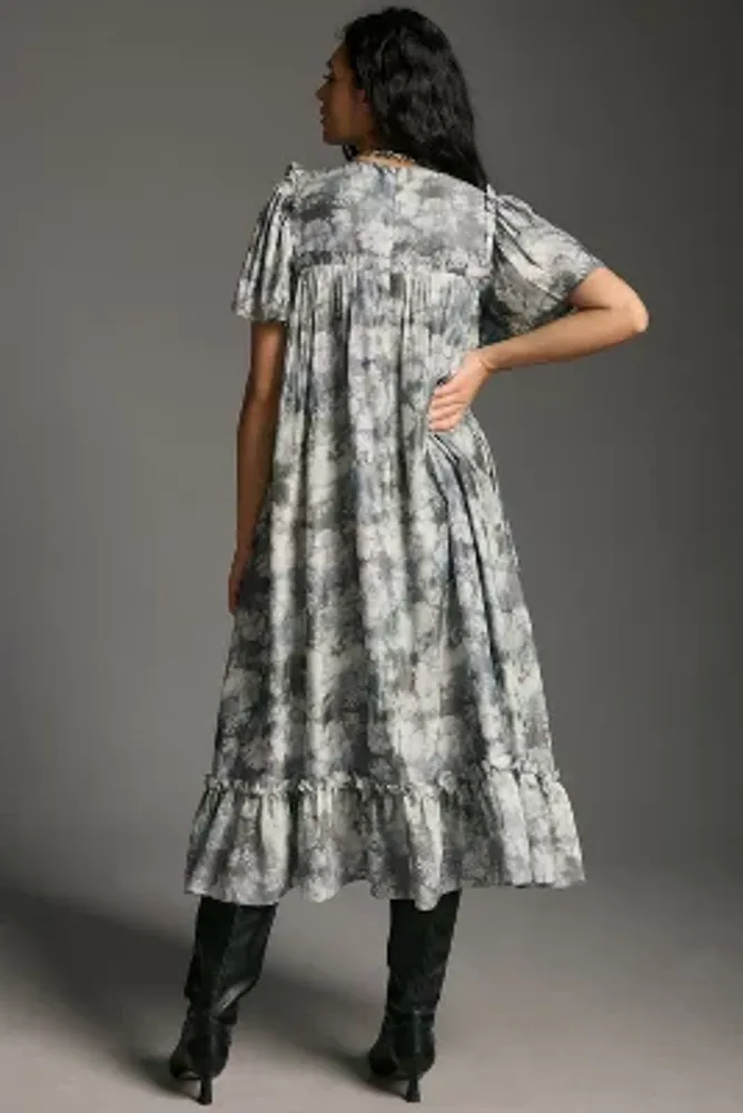 English Factory Short-Sleeve Smocked Tiered Midi Dress
