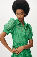English Factory Organza Short-Sleeve Button-Front Midi Dress