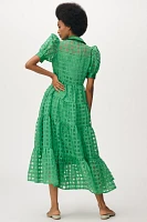 English Factory Organza Short-Sleeve Button-Front Midi Dress