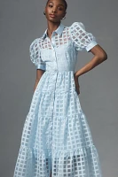 English Factory Organza Short-Sleeve Button-Front Midi Dress