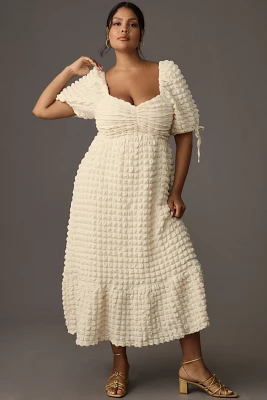 English Factory Plus Puff-Sleeve Textured Midi Dress