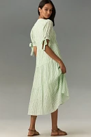 English Factory Short-Sleeve Gingham Tiered Midi Dress