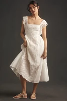 English Factory Sleeveless Square-Neck Eyelet Midi Dress