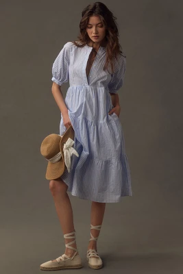 English Factory Puff-Sleeve Tiered Midi Dress