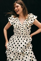 English Factory Ruffled Polka Dot Midi Dress