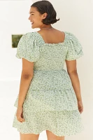 English Factory Plus Puff-Sleeve Smocked Tiered Dress