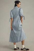 English Factory Puff-Sleeve A-Line Midi Shirt Dress