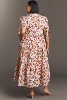 English Factory Plus Puff-Sleeve Tiered Midi Dress