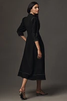 English Factory Long-Sleeve Collared Center-Pleat A-Line Midi Dress