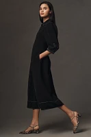 English Factory Long-Sleeve Collared Center-Pleat A-Line Midi Dress