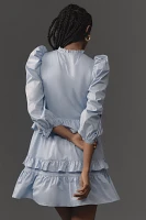 English Factory Puff-Sleeve Smocked Ruffled Mini Dress