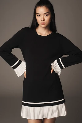 English Factory Long-Sleeve Crew-Neck Ruffle-Hem Mini Dress