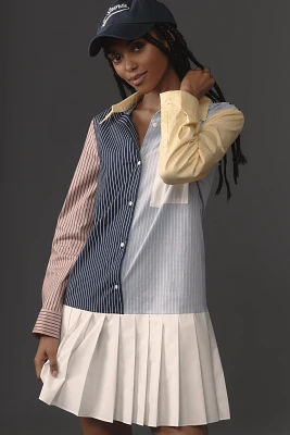 English Factory Long-Sleeve Colorblock Mini Shirt Dress