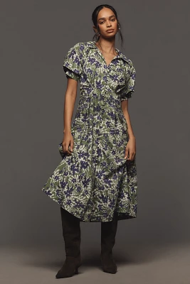 English Factory Short-Sleeve A-Line Midi Shirt Dress