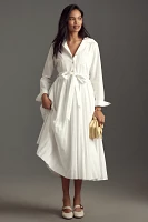 English Factory Long-Sleeve Pleated A-Line Midi Shirt Dress