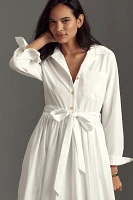 English Factory Long-Sleeve Pleated A-Line Midi Shirt Dress