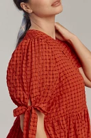 English Factory Plus Puff-Sleeve V-Neck Tiered Mini Dress