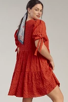 English Factory Plus Puff-Sleeve V-Neck Tiered Mini Dress
