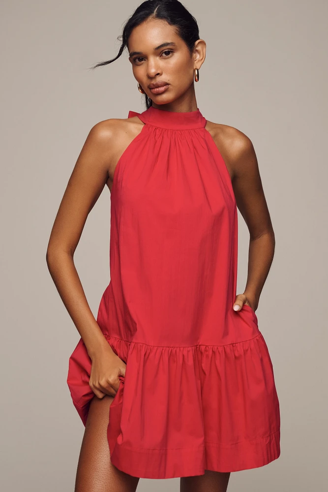 English Factory Halter Poplin Drop-Waist Mini Dress