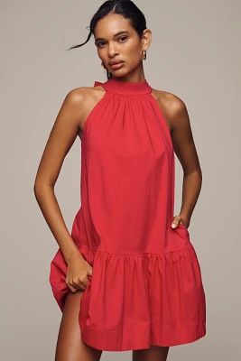 English Factory Halter Poplin Drop-Waist Mini Dress