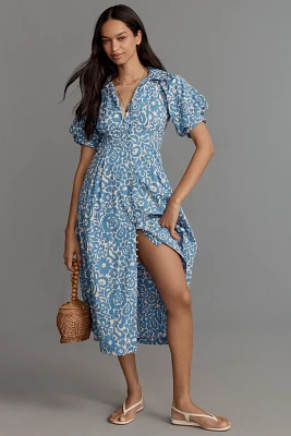 English Factory Short-Sleeve A-Line Midi Shirt Dress