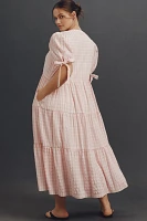 English Factory Plus Puff-Sleeve V-Neck Tiered Midi Dress