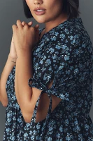 English Factory Plus Puff-Sleeve Tiered Floral Midi Dress