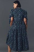 English Factory Plus Puff-Sleeve Tiered Floral Midi Dress