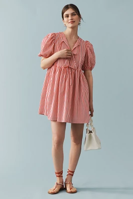 English Factory Puff-Sleeve Bow-Front Mini Dress