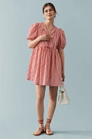 English Factory Puff-Sleeve Bow-Front Mini Dress