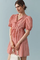 English Factory Puff-Sleeve Bow-Front Mini Dress