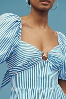 English Factory Puff-Sleeve Open-Back A-Line Midi Dress