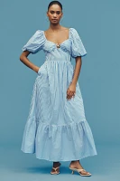 English Factory Puff-Sleeve Open-Back A-Line Midi Dress