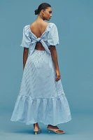 English Factory Puff-Sleeve Open-Back A-Line Midi Dress