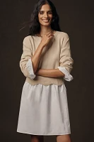 English Factory Linen Blend Long-Sleeve Sweater Twofer Mini Dress
