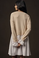 English Factory Linen Blend Long-Sleeve Sweater Twofer Mini Dress