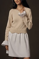 English Factory Linen Blend Long-Sleeve Sweater Twofer Mini Dress