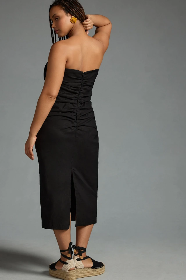 by anthropologie slim strapless ruched dress By Anthropologie The Soleil Slim Strapless Ruched Dress: Magic Fabric  Edition at MarketFair Shoppes in Princeton, NJ