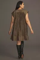 By Anthropologie Cap-Sleeve Plissé Mini Dress