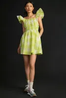 Maeve Square-Neck Flutter-Sleeve Shirred Dress