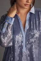 Pilcro Long-Sleeve Sequin Mini Shirt Dress