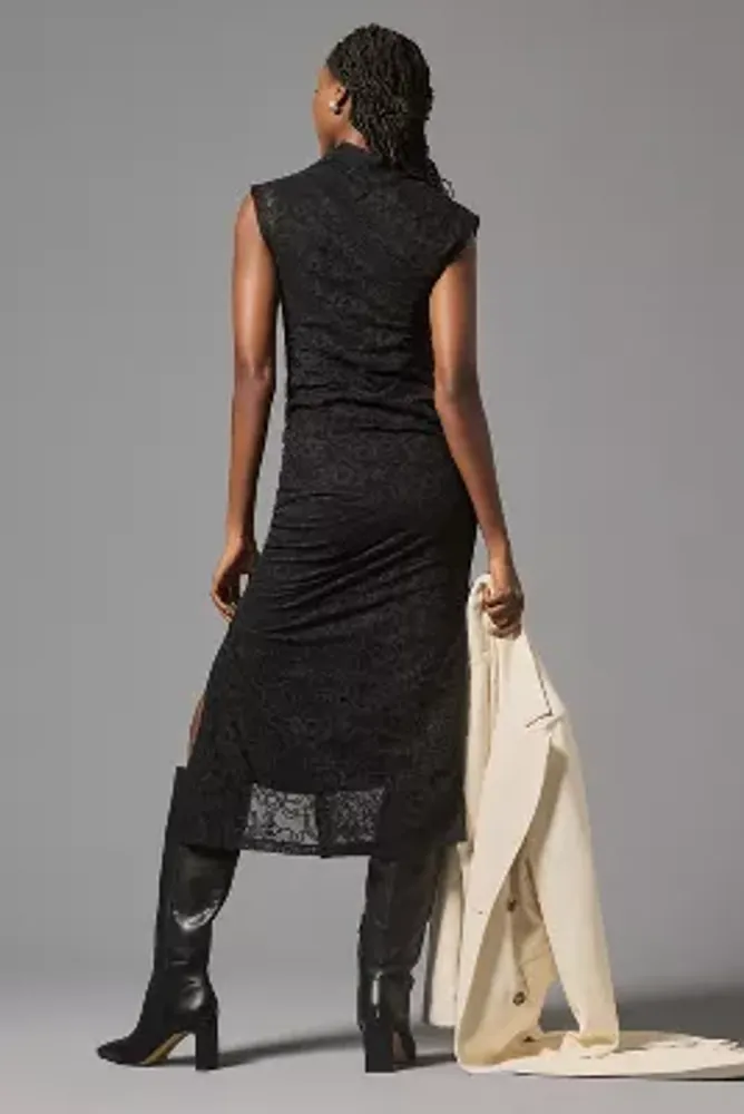 The Maya Ruched Cowl-Neck Dress: Lace Edition