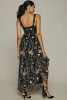 By Anthropologie Sheer Floral Embroidered Mesh Midi Dress